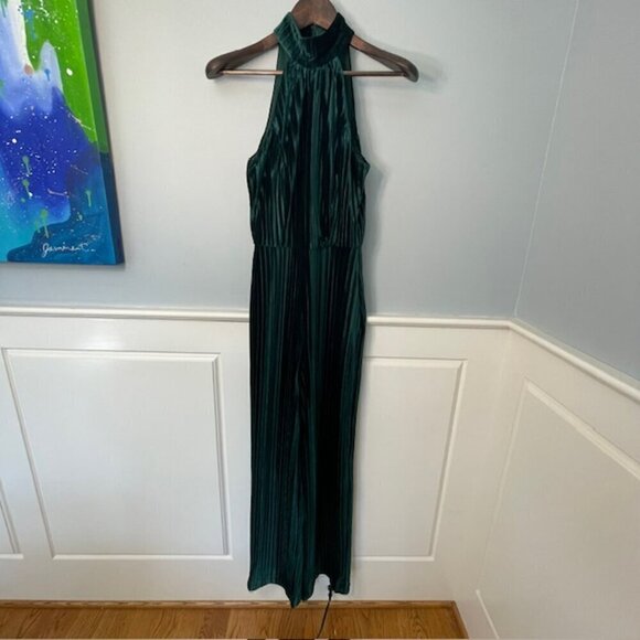 Alexia Admor Velvet Formal Wide Leg Jumpsuit Emerald Green Holiday Size 2 - Picture 2 of 10